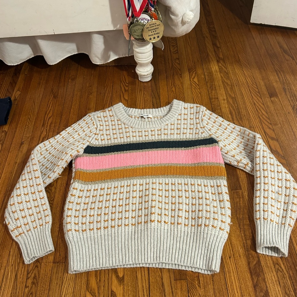 Madewell Women’s Gray and Orange Knit Striped Sweater SIZE XS perfect condition